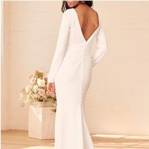 Lulu's Feeling of Forever White Long Sleeve Mermaid Maxi Dress